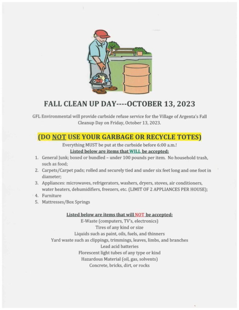 Fall Cleanup Day Village of Argenta, Illinois